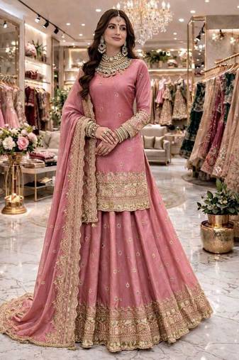pink silk embroidered designer lehenga-choli
