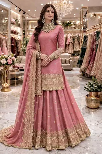 pink silk embroidered designer lehenga-choli