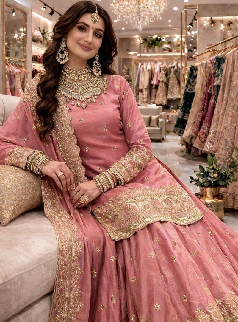 pink silk embroidered designer lehenga-choli