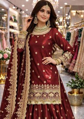 maroon silk embroidered designer lehenga-choli 3