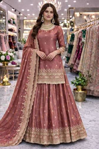 pink silk embroidered designer lehenga-choli