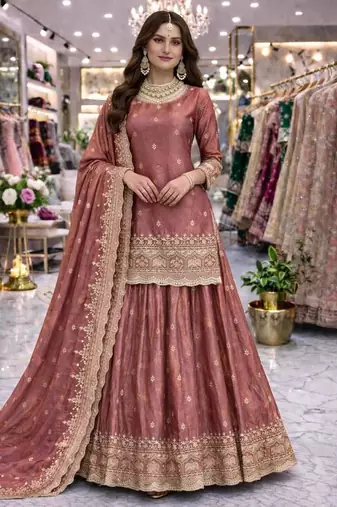 pink silk embroidered designer lehenga-choli