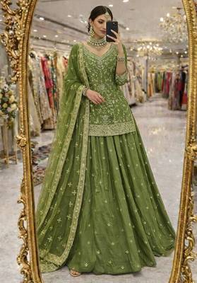 green silk embroidered designer lehenga-choli 1