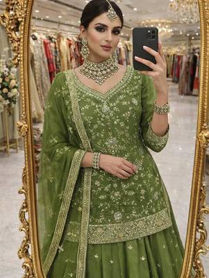 green silk embroidered designer lehenga-choli 2