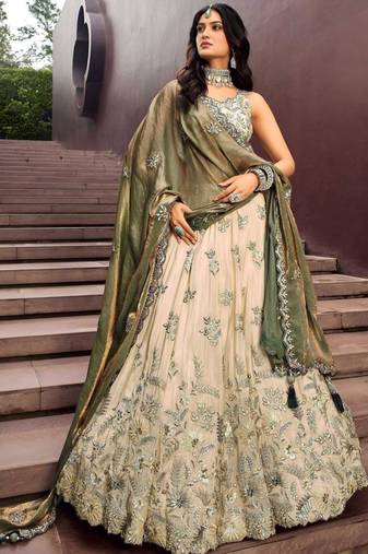 off white silk embroidered designer lehenga-choli