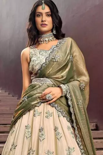 off white silk embroidered designer lehenga-choli
