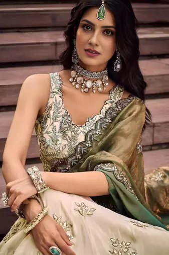 off white silk embroidered designer lehenga-choli
