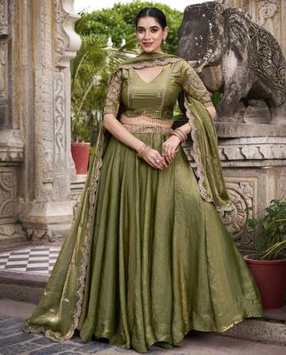 olive silk embroidered designer lehenga-choli 1