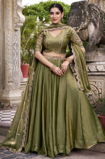 olive silk embroidered designer lehenga-choli