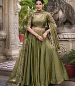 olive silk embroidered designer lehenga-choli