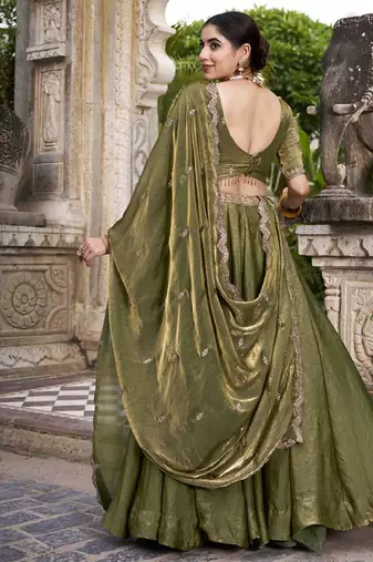 olive silk embroidered designer lehenga-choli