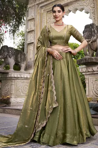 olive silk embroidered designer lehenga-choli