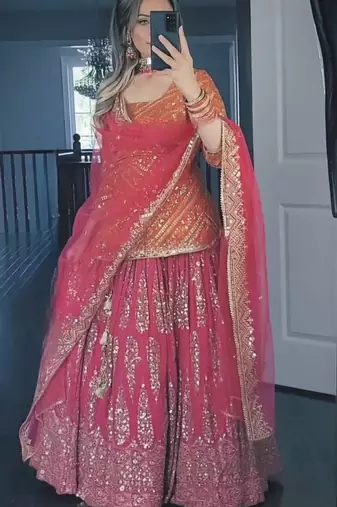 orange silk embroidered designer lehenga-choli