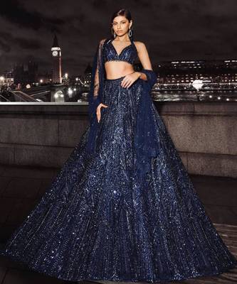 blue silk embroidered designer lehenga-choli 1