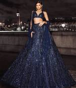 blue silk embroidered designer lehenga-choli
