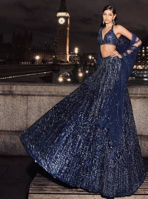 blue silk embroidered designer lehenga-choli 2