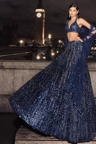 blue silk embroidered designer lehenga-choli
