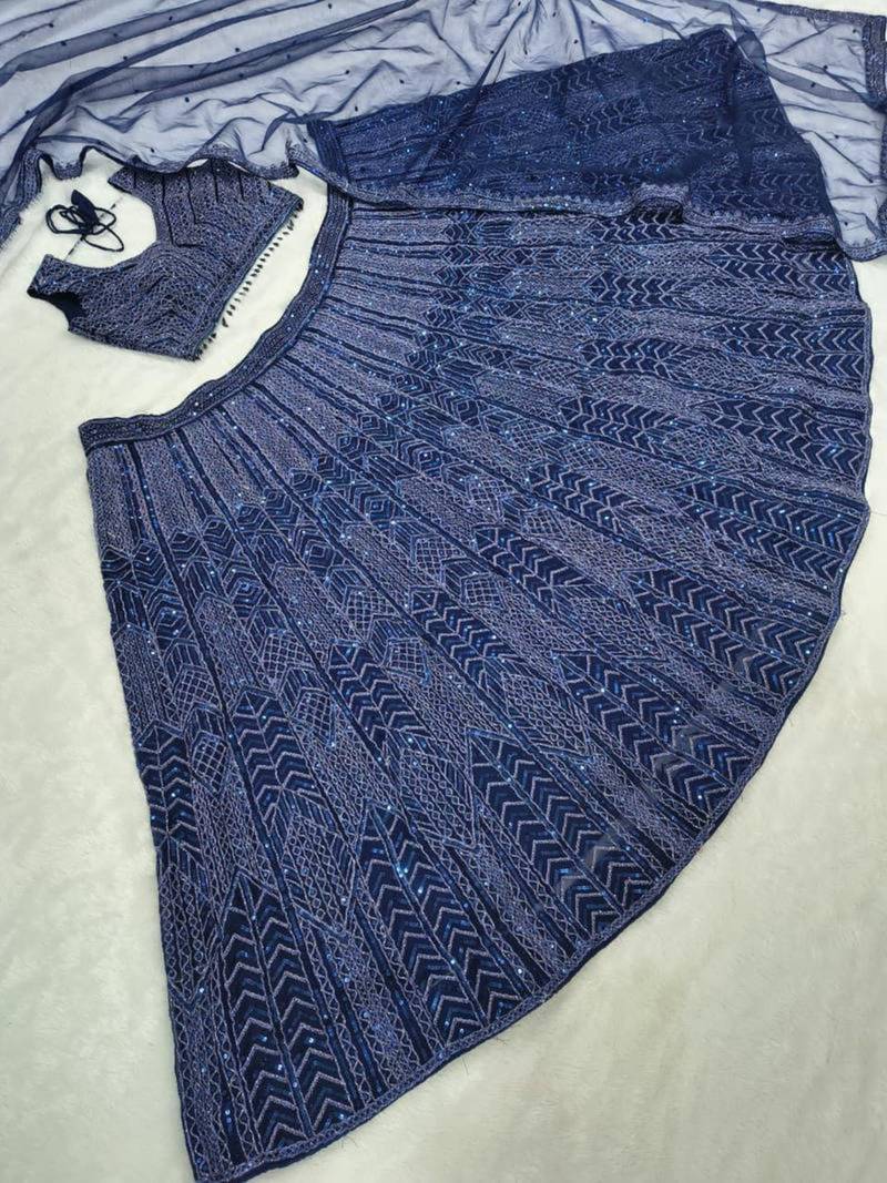 blue silk embroidered designer lehenga-choli