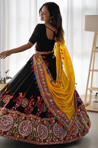black georgette woven designer lehenga-choli