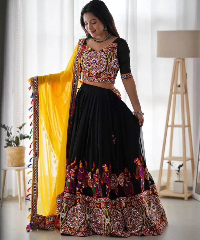 black georgette woven designer lehenga-choli