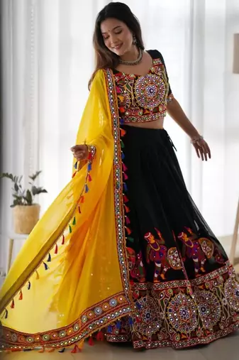 black georgette woven designer lehenga-choli