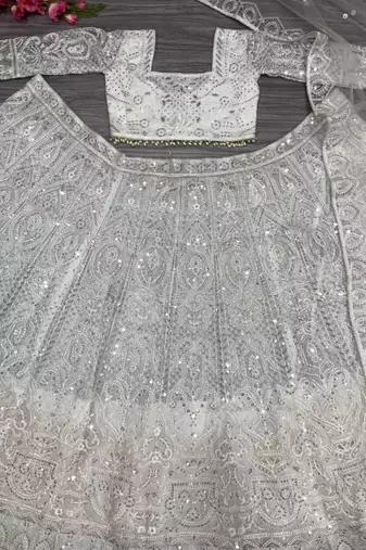 white net embroidered designer lehenga-choli