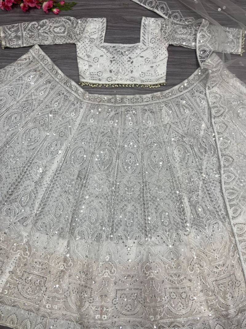 white net embroidered designer lehenga-choli