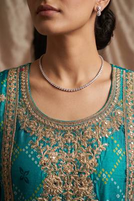 Teal blue premium chinon embroidered kurta palazzo set with dupatta 2