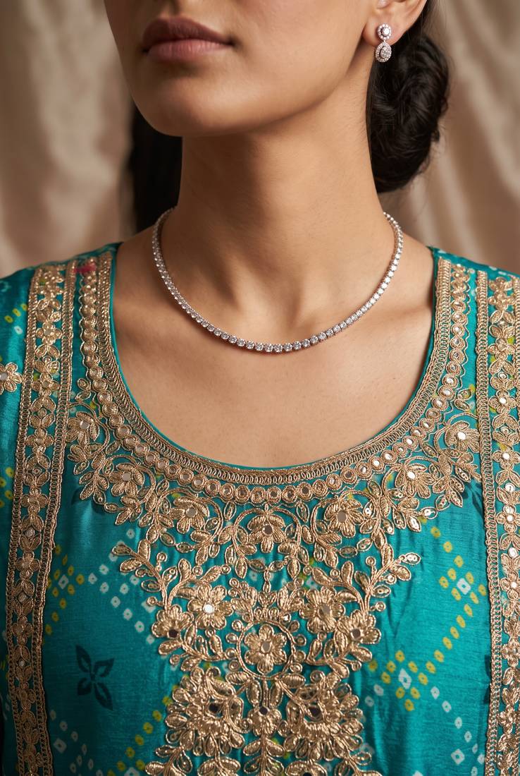 Teal blue premium chinon embroidered kurta palazzo set with dupatta