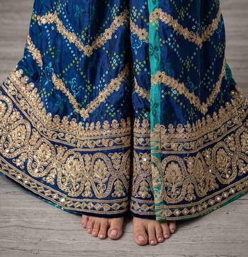Teal blue premium chinon embroidered kurta palazzo set with dupatta 3
