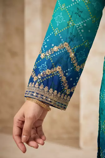 Teal blue premium chinon embroidered kurta palazzo set with dupatta