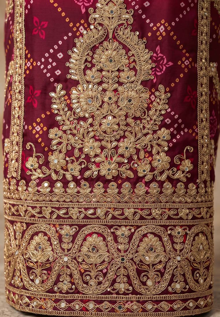 Pink premium chinon embroidered kurta palazzo set with dupatta