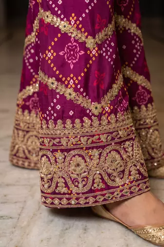Pink premium chinon embroidered kurta palazzo set with dupatta