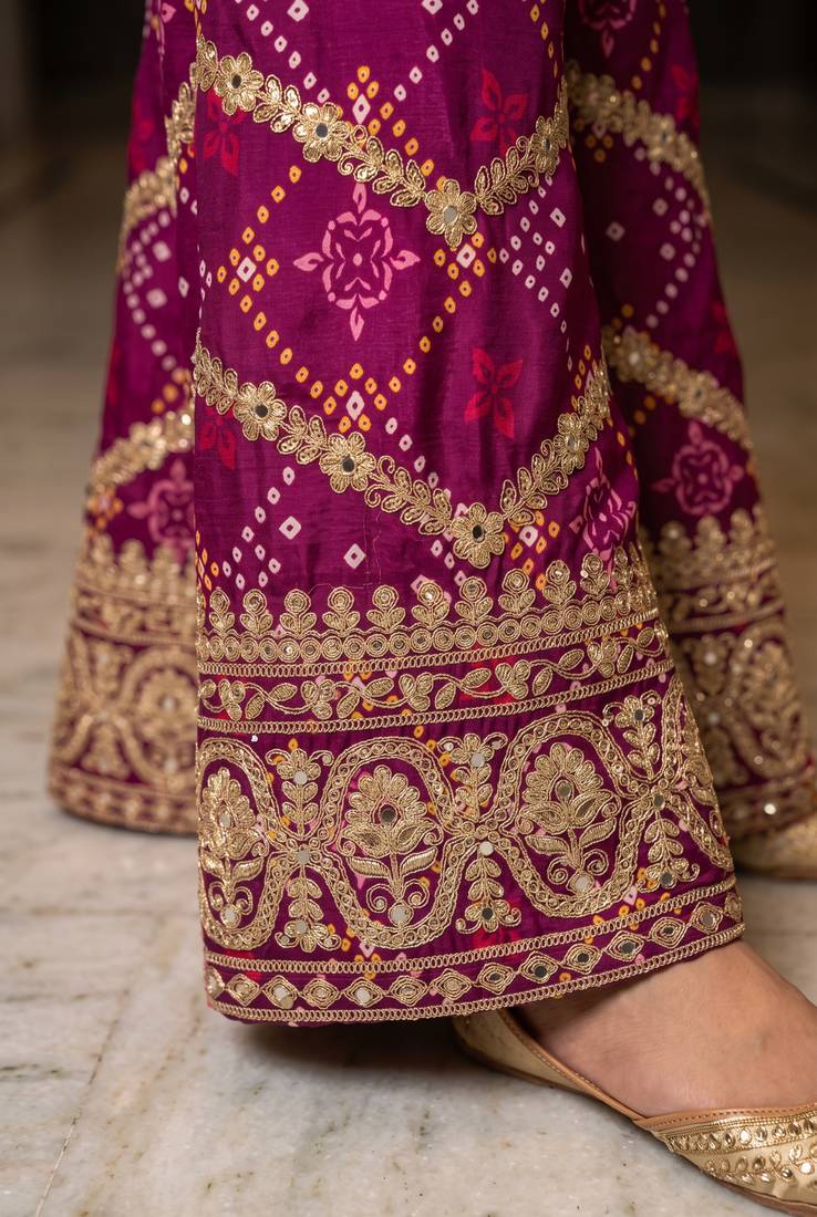 Pink premium chinon embroidered kurta palazzo set with dupatta