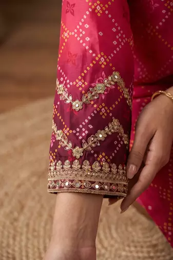 Pink premium chinon embroidered kurta palazzo set with dupatta