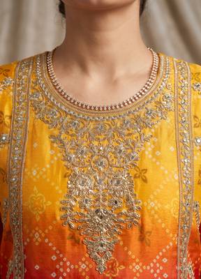 Yellow premium chinon embroidered kurta palazzo set with dupatta 2