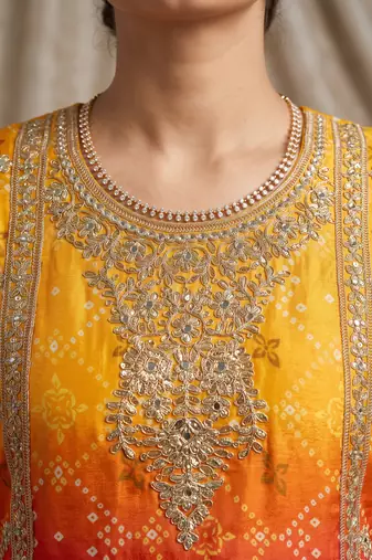 Yellow premium chinon embroidered kurta palazzo set with dupatta