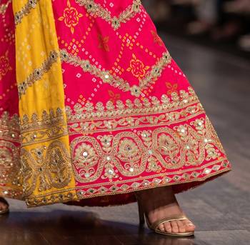 Yellow premium chinon embroidered kurta palazzo set with dupatta 3