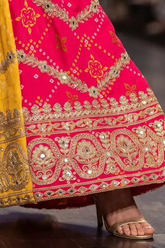 Yellow premium chinon embroidered kurta palazzo set with dupatta