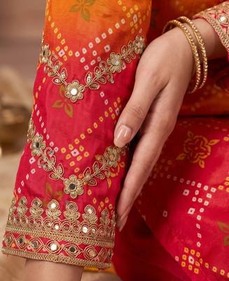 Yellow premium chinon embroidered kurta palazzo set with dupatta 4