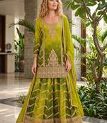 Green premium chinon embroidered kurta palazzo set with dupatta