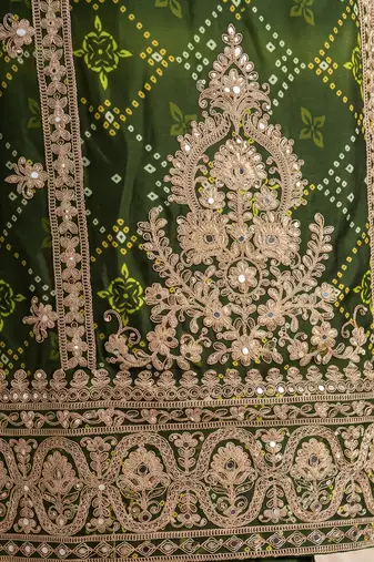 Green premium chinon embroidered kurta palazzo set with dupatta