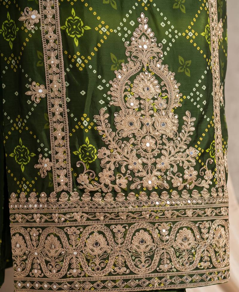 Green premium chinon embroidered kurta palazzo set with dupatta