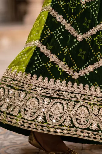 Green premium chinon embroidered kurta palazzo set with dupatta