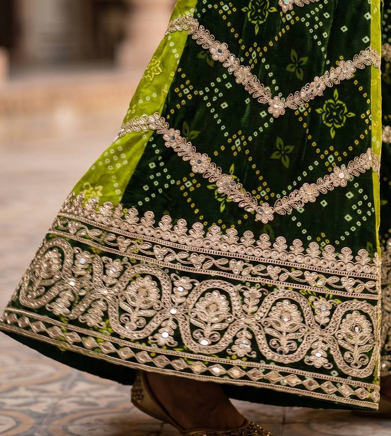 Green premium chinon embroidered kurta palazzo set with dupatta