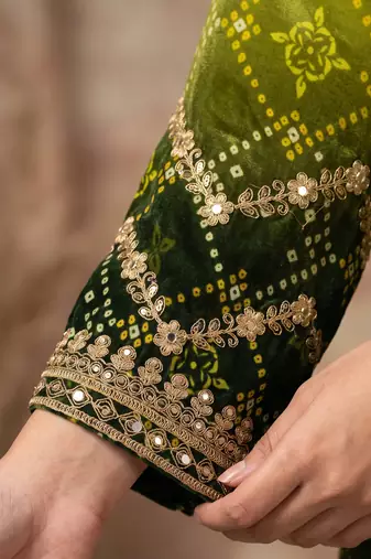 Green premium chinon embroidered kurta palazzo set with dupatta