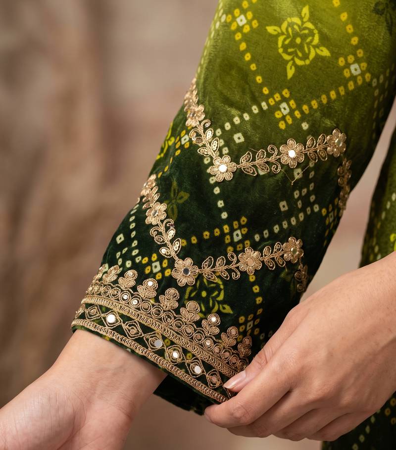 Green premium chinon embroidered kurta palazzo set with dupatta