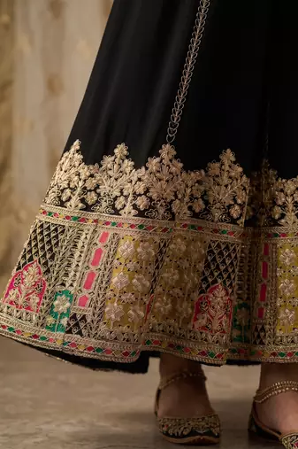 Black premium chinon embroidered sharara suit with dupatta