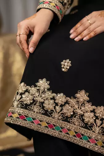 Black premium chinon embroidered sharara suit with dupatta
