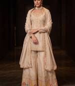Cream premium chinon embroidered sharara suit with dupatta